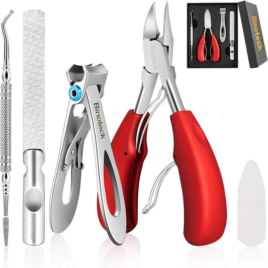 Nail Clippers for Thick Nails,Large Toenail Clippers for Ingrown Toenails or Thick Nails for Men,Women, Seniors,Adults. Professional Stainless Steel Toenail and Fingernail Clippers Set. (Red/Silver)