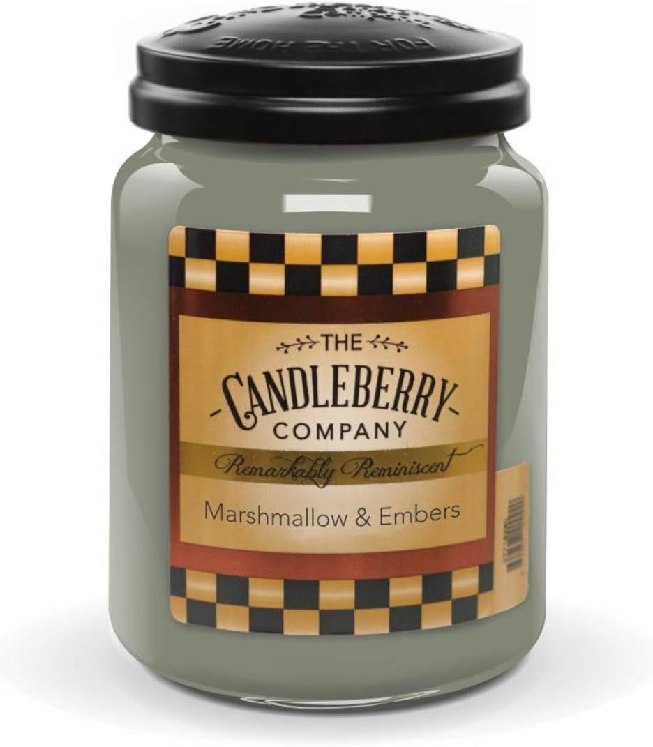 Candleberry Candles | Strong Fragrances for Home | Hand Poured in the USA | Highly Scented | 135 Hour Burn Time | Large Jar 26 Oz (Marshmallow and Embers)