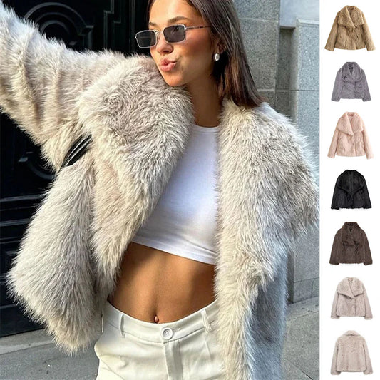 Winter Plush Coat Fashion Thicken Lapel Outwear Casual Long Sleeve Tops