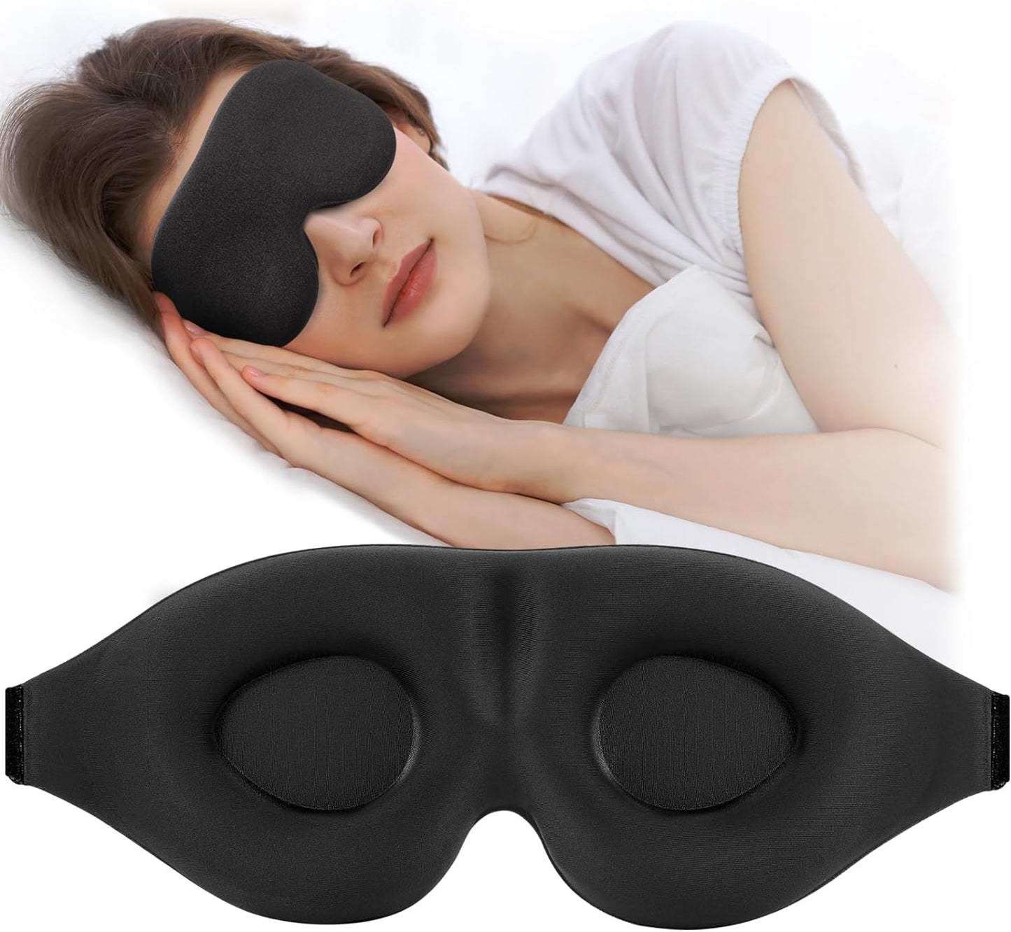 3D Sleep Mask for Side Sleeper, Light Blocking Sleeping Eye Mask for Women Men, Contoured Cup Night Blindfold, Luxury Eye Cover Eye Shade with Adjustable Strap for Travel, Nap, Black