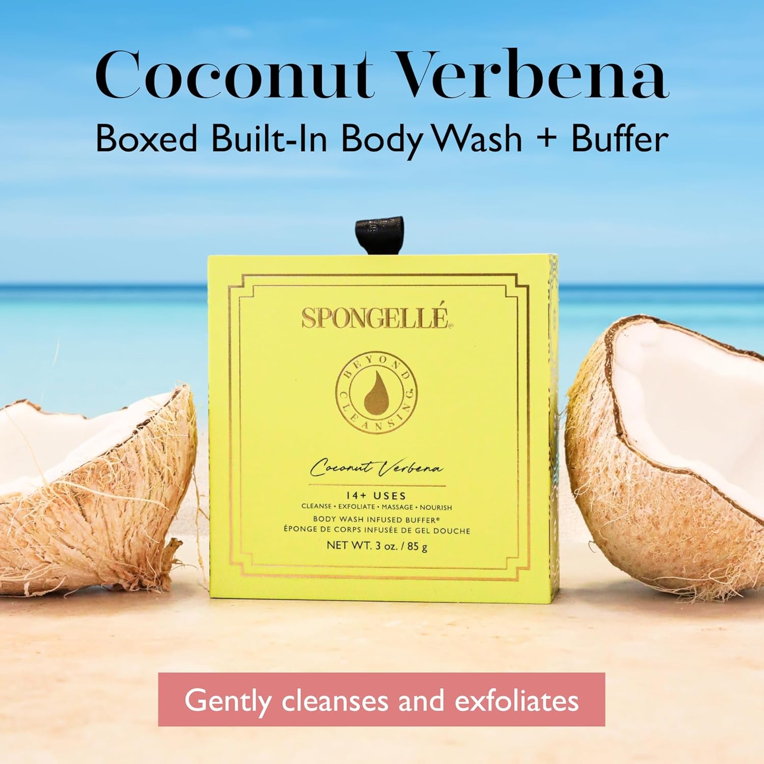 Coconut Verbena Wild Flower Buffer Body Scrubber with Box | Bath & Shower Loofah for Women | Exfoliator with Body Wash Infused | 14+ Uses