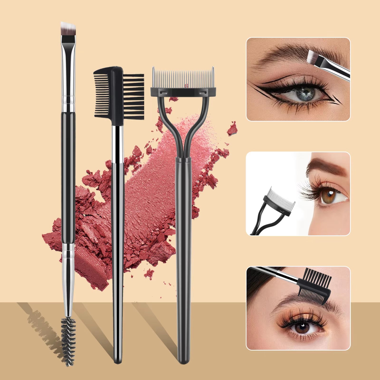 Eye Makeup Tool Set,3Pcs Double Head Eyebrow Brush Eyelash Curl & Fine Eyebrow Brush Comb & Eyelash Separator Soft