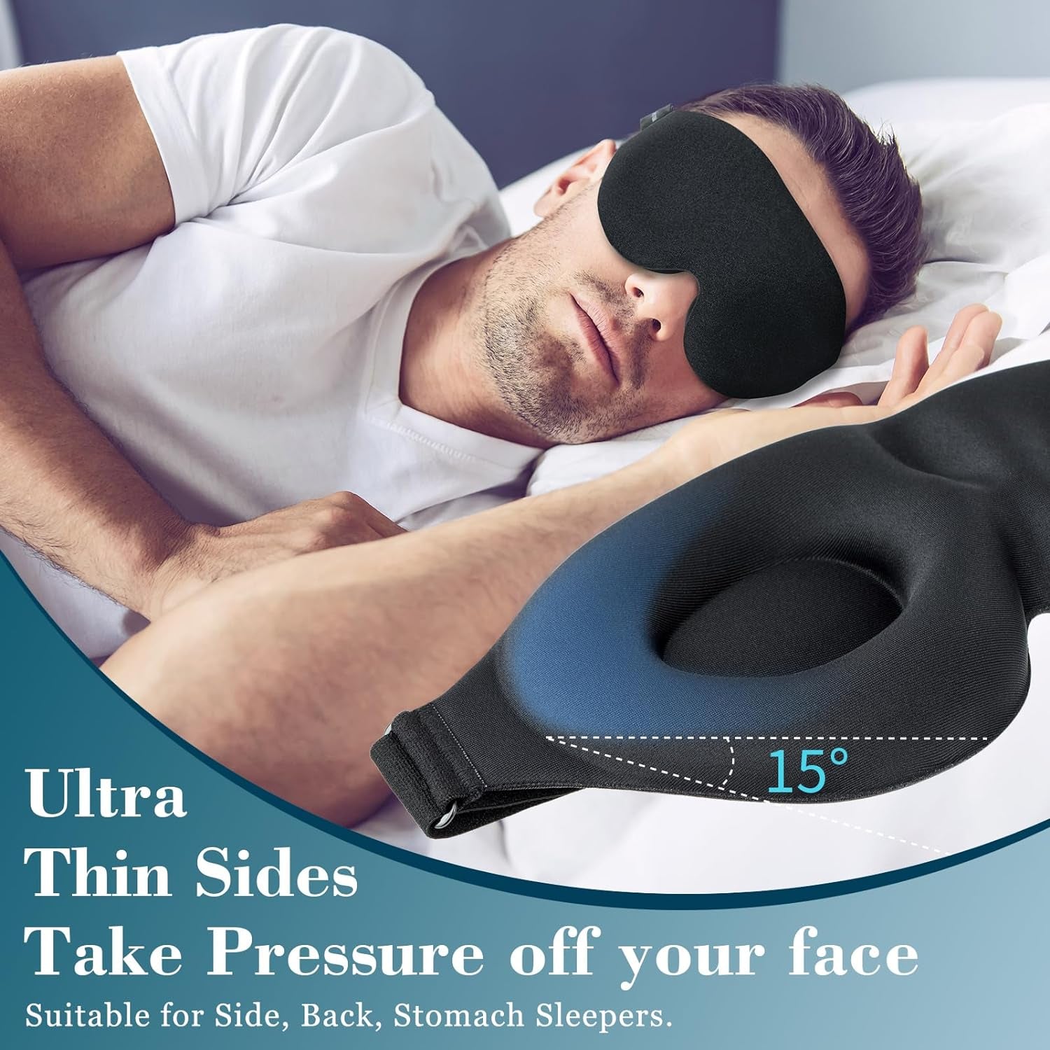 3D Sleep Mask for Side Sleeper, Light Blocking Sleeping Eye Mask for Women Men, Contoured Cup Night Blindfold, Luxury Eye Cover Eye Shade with Adjustable Strap for Travel, Nap, Black