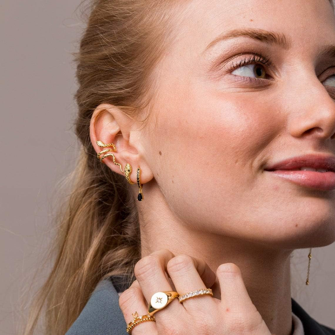 Dainty Gold Snake Earrings for Women 18K Gold Plated Dainty Snake Huggie Hoop Earrings Small Tiny Minimalist Snake Hoop Huggie Earrings Snake Jewelry